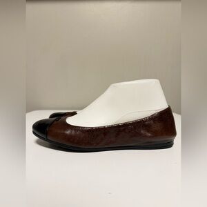 PRADA Leather Brown/Black Cap Toe Ballet Flat Shoe Women’s EU 37.5 US 7.5